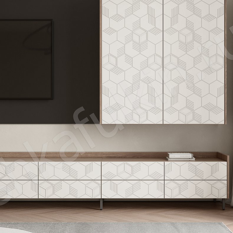 Изображение Стенка Токио Светлые Белый Современный 2х створчатые Гостиная Для книг Для декора Под ТВ 2