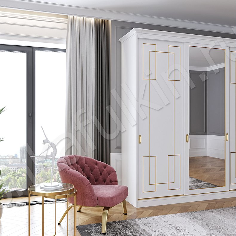 Корпусный шкаф-купе Маренго Золото Модерн 2х створчатые Гостиная Для вещей 12