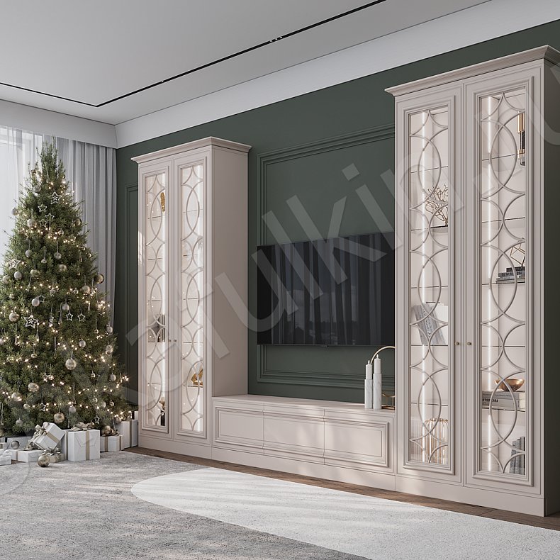 Гарнитур Роперро Светлые Белый Неоклассика 2х створчатые Гостиная Под ТВ Для декора Для книг