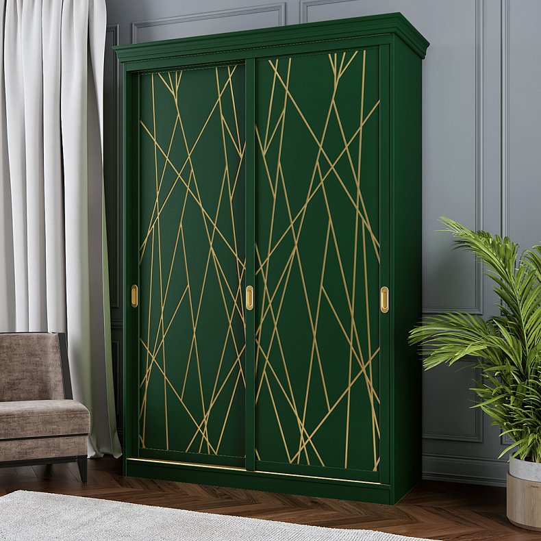 Корпусный шкаф-купе две двери Дори Зеленый Неоклассика 2х створчатые Гостиная Для вещей