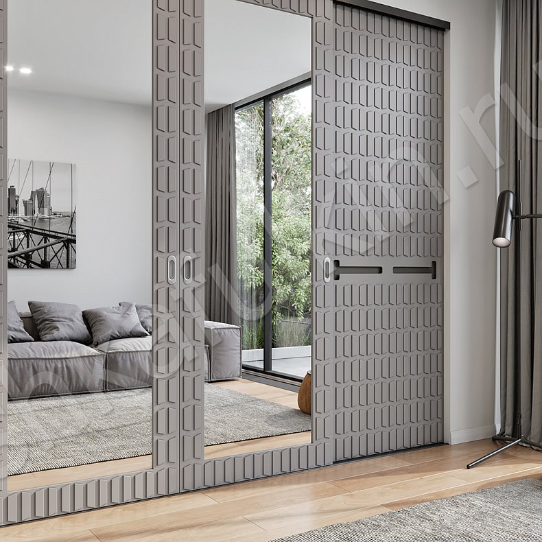 Изображение Шкаф-купе Пирелли Светлые Серый Современный 4х створчатые Гостиная Для вещей 2