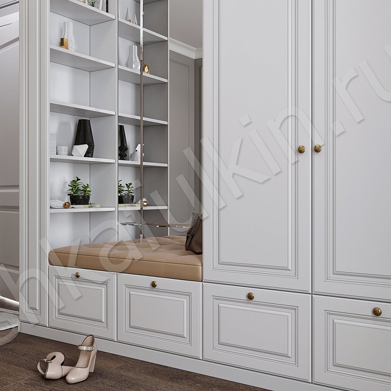 Изображение Прихожая Гамильтон Белый Светлые Серый Классика 3х створчатые Прихожая Для вещей 7