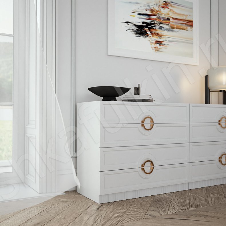 Изображение Гарнитур Лорен Белый Цветной Зеленый Золото Неоклассика 2х створчатые Спальня Для белья Для вещей 9