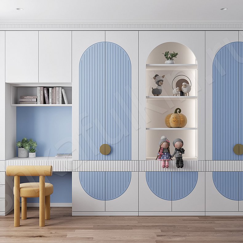 Детская Рианна Розовый Светлые Синий Цветной Белый Современный 4х створчатые Детская Для вещей Для декора Для книг 6