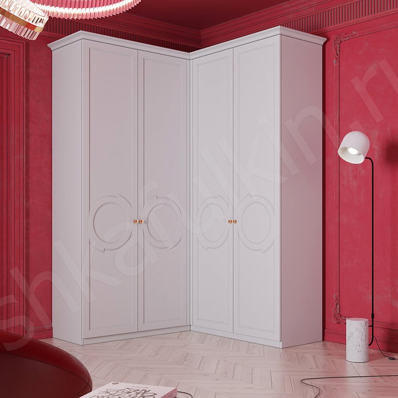 Угловой шкаф Монтерри Белый Неоклассика 4х створчатые Гостиная Для вещей