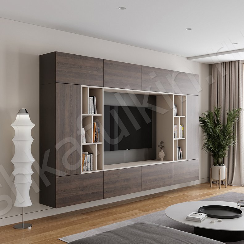 Изображение Стенка Нельсон Светлые Черный Древесный Серый Темные Минимализм Гостиная Для книг Для декора Для посуды Под ТВ 7