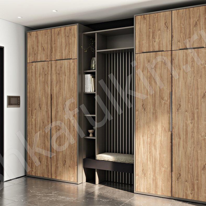 Изображение Прихожая Ларри Черный Белый Древесный Коричневый Серый Светлые Темные Минимализм 4х створчатые Прихожая Для вещей 2