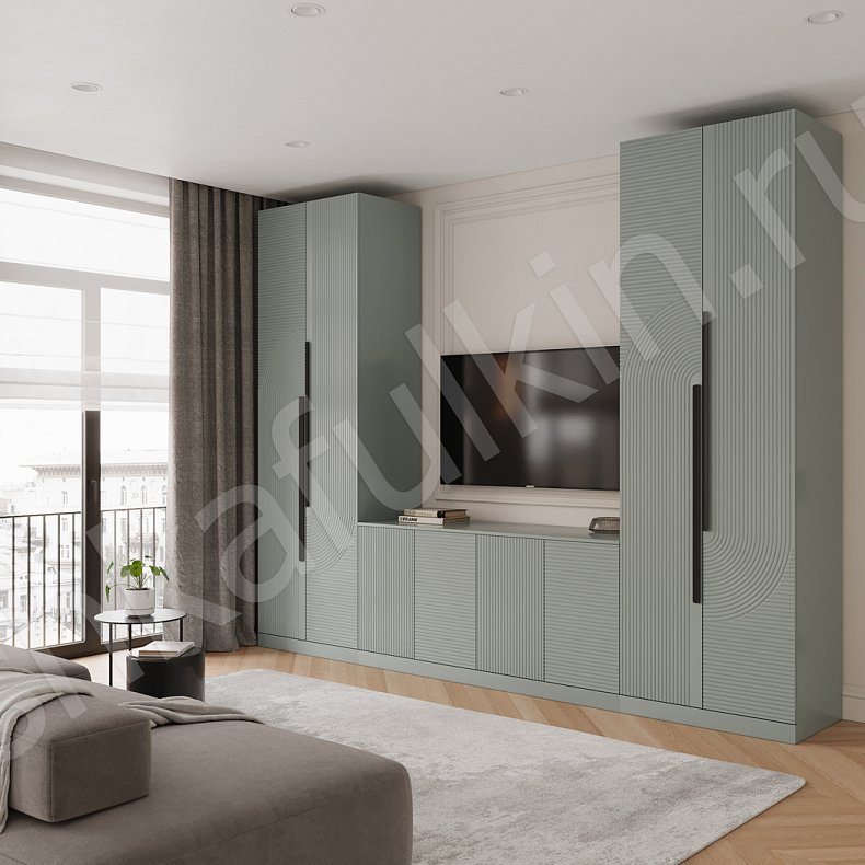 Изображение Стенка Зингер Светлые Серый Неоклассика  Гостиная Для книг Под ТВ Для вещей 1