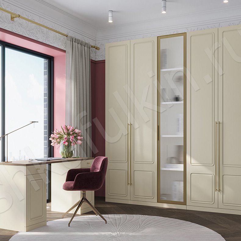 Кабинет Адажио Светлые Цветной Коричневый Розовый Зеленый Современный 5и створчатые Гостиная Для книг Для декора Для посуды Для вещей 2