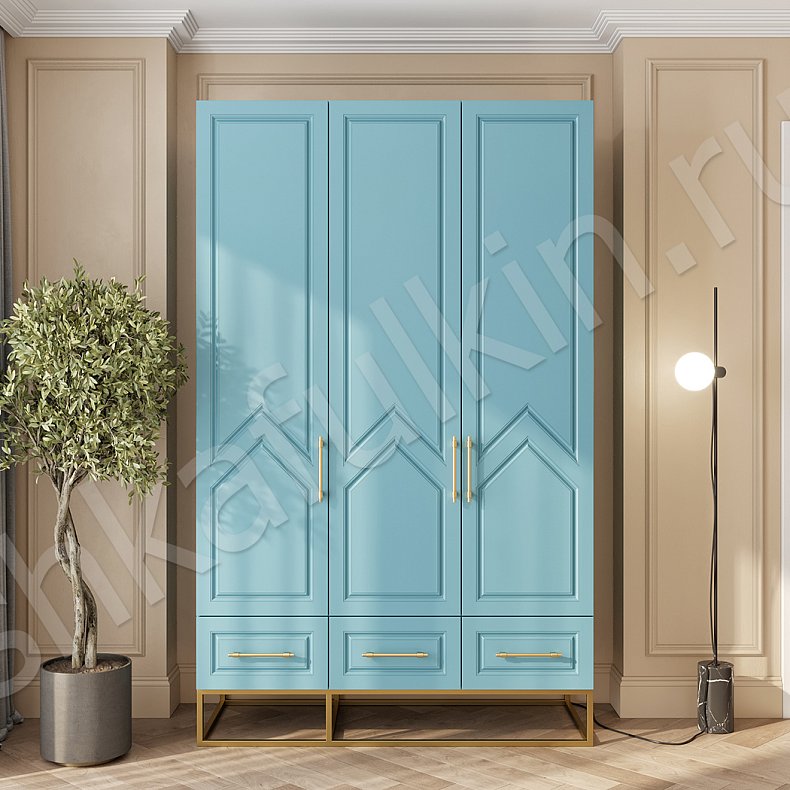 Изображение Шкаф Квинни 3 двери Цветной Серый Синий Светлые Современный 3х створчатые Гостиная Для вещей 4