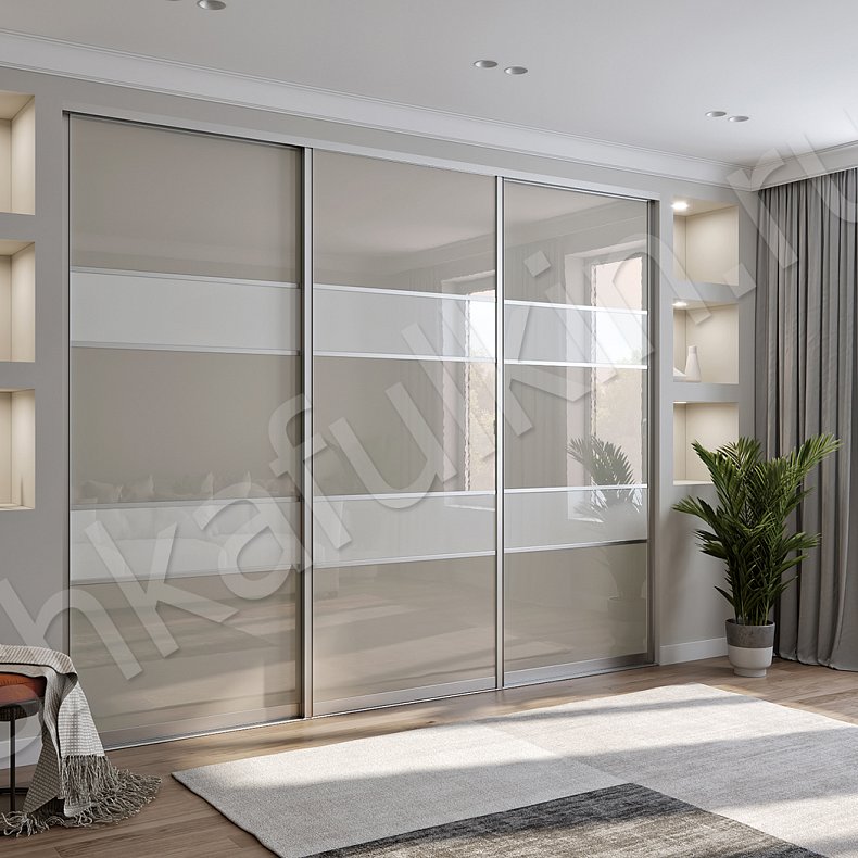 Изображение Шкаф-купе Соло Коричневый Светлые Серый Современный 3х створчатые Гостиная Для вещей 6