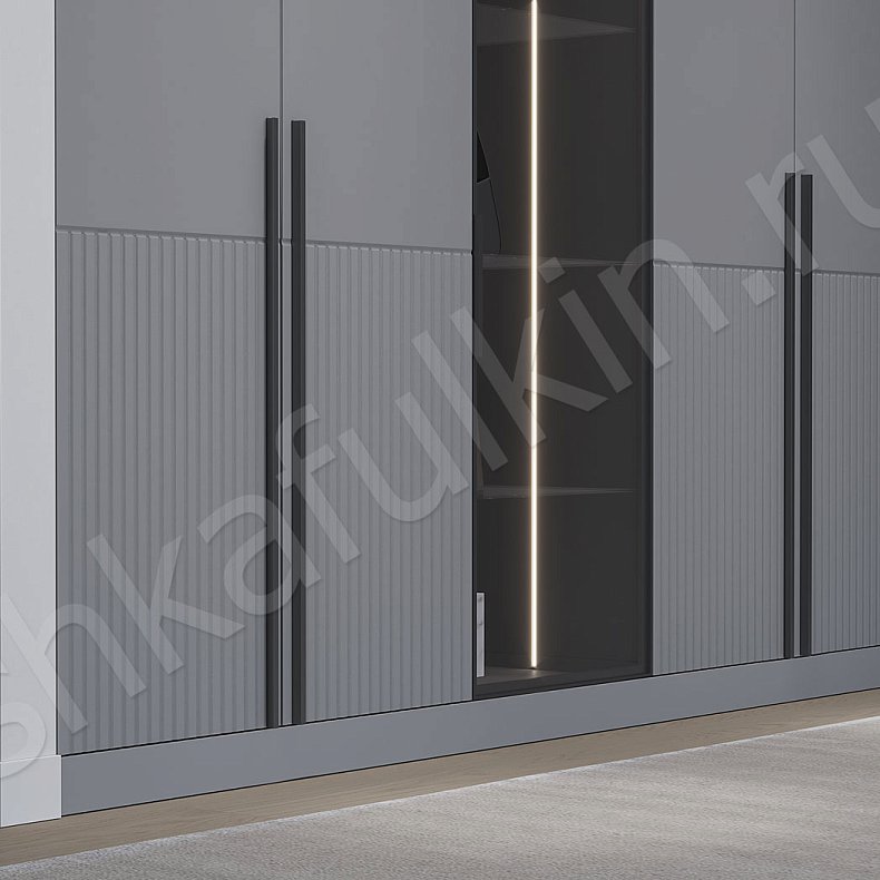 Изображение Встроенный шкаф со стеллажом Шондер Светлые Серый Современный 4х створчатые Спальня Для белья Для книг Для декора Для вещей 3