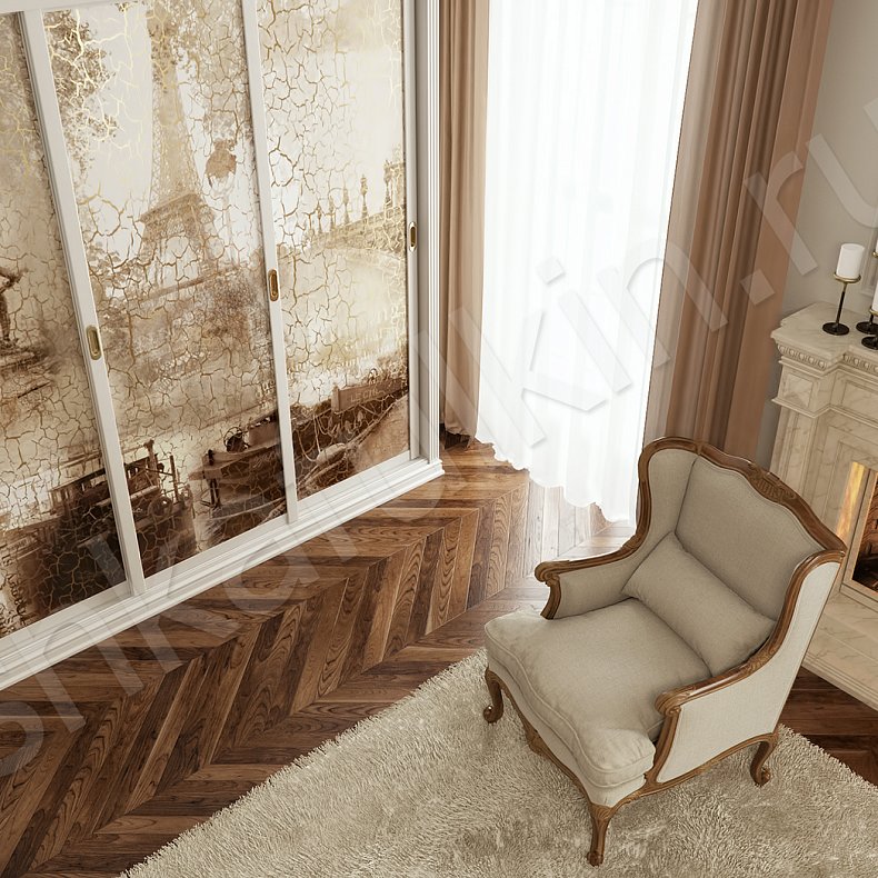 Корпусный шкаф-купе Кракелюр Белый Коричневый Светлые Классика 3х створчатые Гостиная Для вещей 3