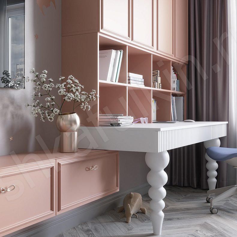 Изображение Детская Ханна Цветной Розовый Светлые Неоклассика  Детская Для книг Под ТВ 6