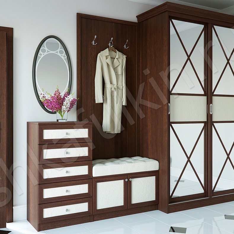 Прихожая Каппучино Древесный Темные Классика 2х створчатые Коридор Для вещей 2