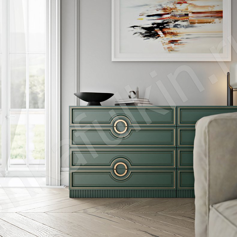 Изображение Гарнитур Лорен Белый Цветной Зеленый Золото Неоклассика 2х створчатые Спальня Для белья Для вещей 11