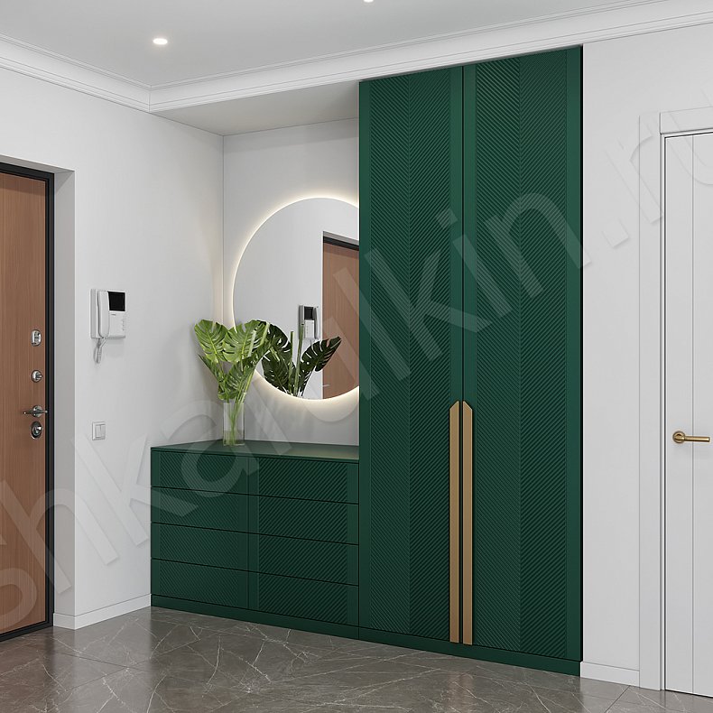 Шкаф с комодом Анабэль Цветной Красный Темные Зеленый Неоклассика 2х створчатые Прихожая Для вещей 3