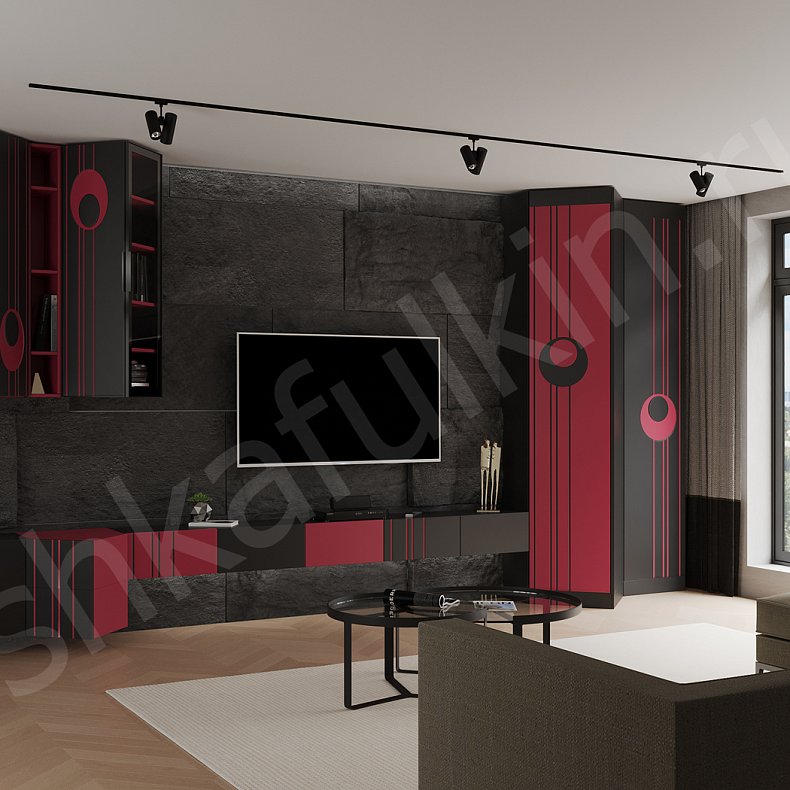 Изображение Стенка Экспрессио Черный Цветной Розовый Светлые Модерн 2х створчатые Гостиная Под ТВ Для вещей 1