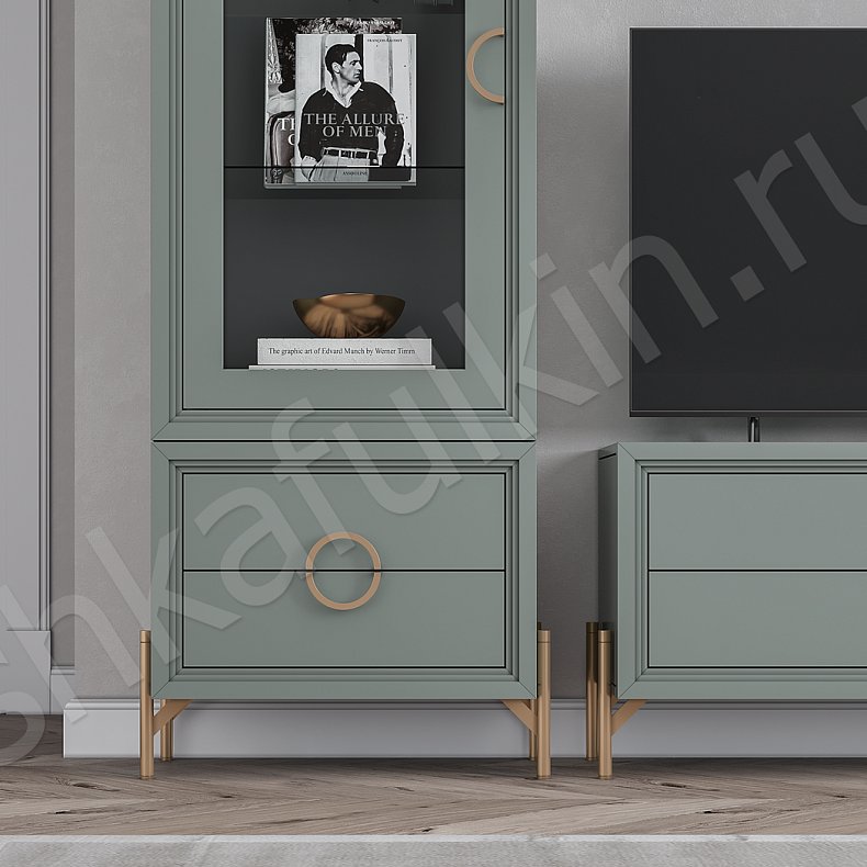 Изображение Стенка Маркиза Зеленый Светлые Синий Коричневый Цветной Белый Неоклассика 2х створчатые Гостиная Под ТВ Для декора Для книг 8