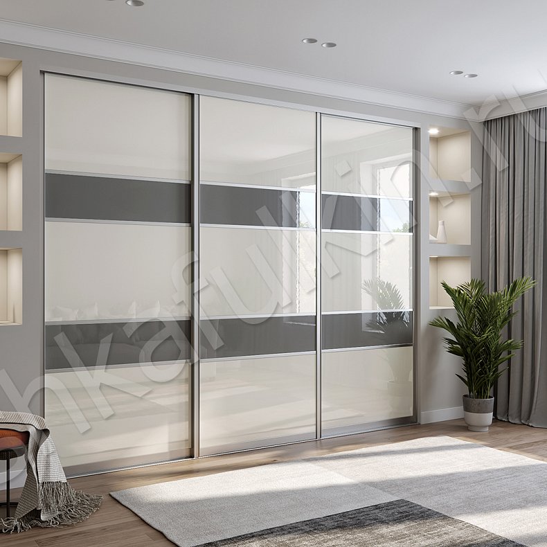 Изображение Шкаф-купе Соло Коричневый Светлые Серый Современный 3х створчатые Гостиная Для вещей 5