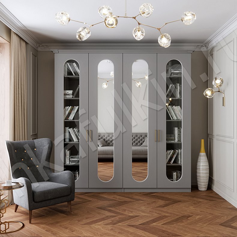 Изображение Распашной шкаф Скарлетт Белый Светлые Серый Современный 4х створчатые Гостиная Для вещей 1