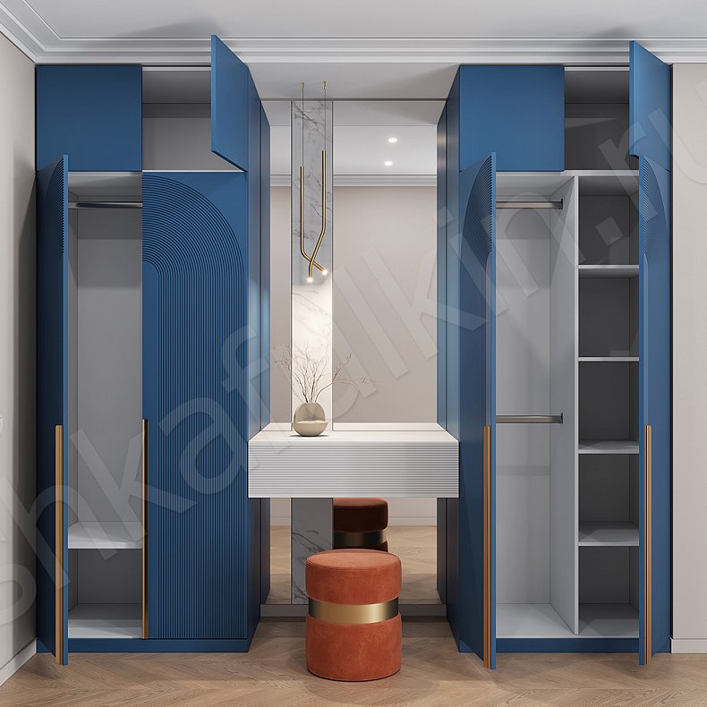 Изображение Шкаф в прихожую Олимп Темные Синий Цветной Неоклассика 4х створчатые Прихожая Для вещей 4