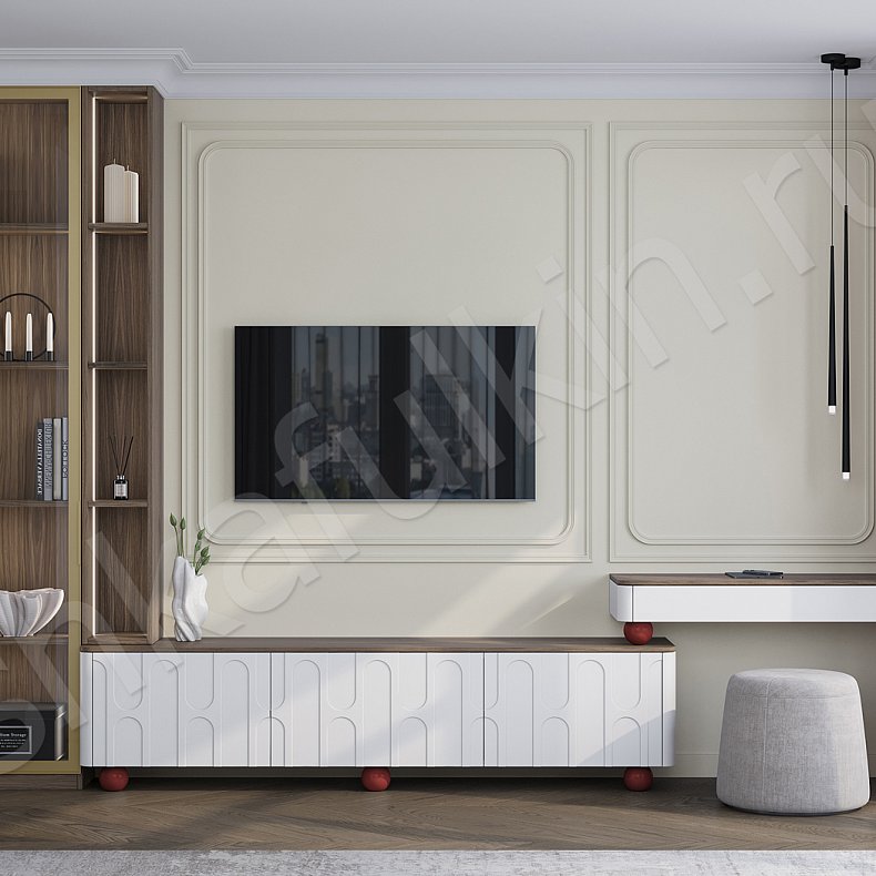 Стенка Галеон Белый Светлые Древесный Современный 2х створчатые Гостиная Под ТВ Для посуды Для декора Для книг