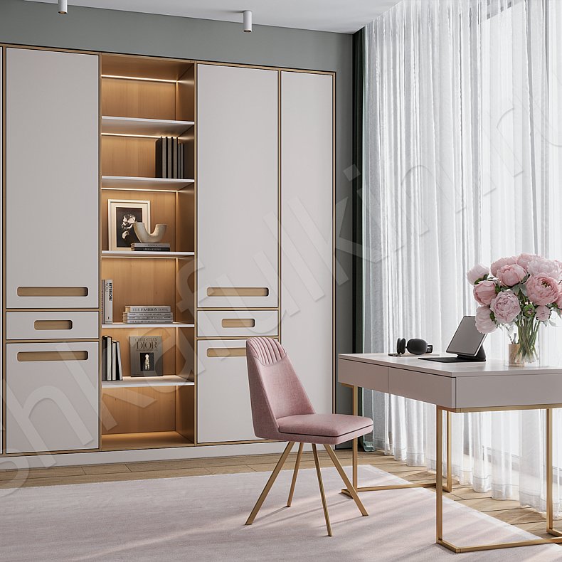 Изображение Шкаф встроенный Параллель Серый Современный 4х створчатые Детская Для вещей Для книг 1