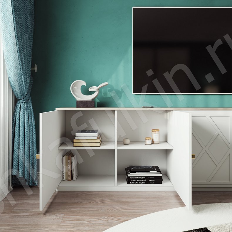 Изображение Гарнитур Эверест Белый Светлые Неоклассика 4х створчатые Спальня Для белья Для книг Для вещей 5