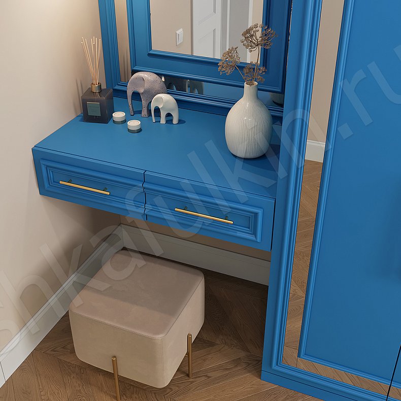 Изображение Прихожая Джорджия Белый Цветной Синий Светлые Неоклассика 4х створчатые Прихожая Для вещей 7