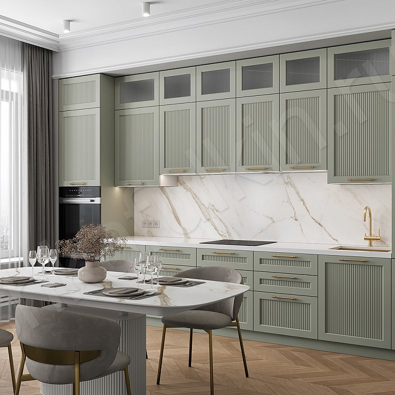 Кухня Шелдон Зеленый Светлые Цветной Неоклассика   Для посуды 1