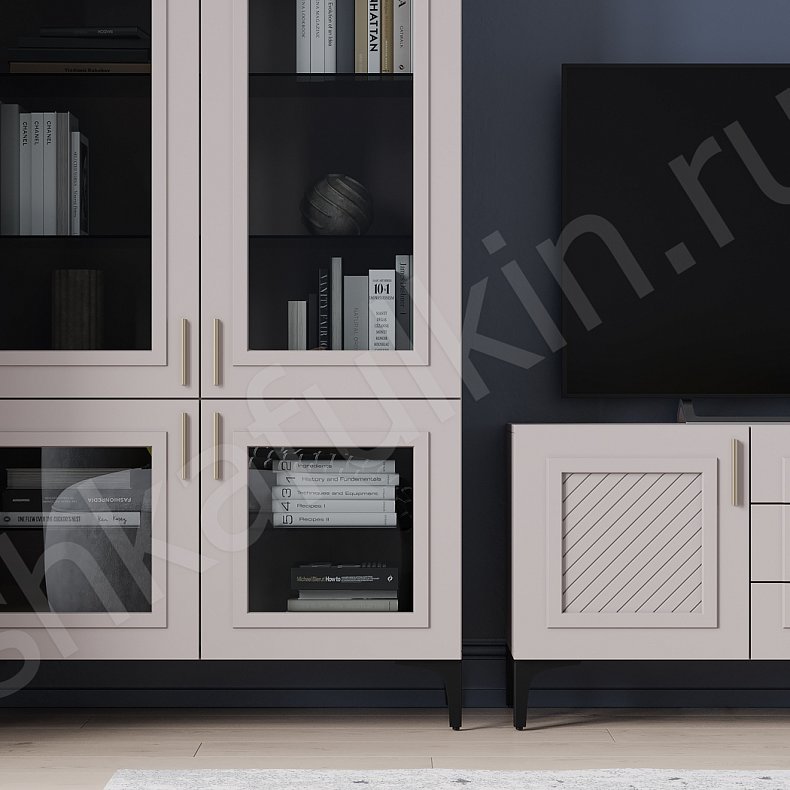 Изображение Стенка Танзано Белый Серый Светлые Темные Современный 2х створчатые Гостиная Для книг Для декора Под ТВ 9