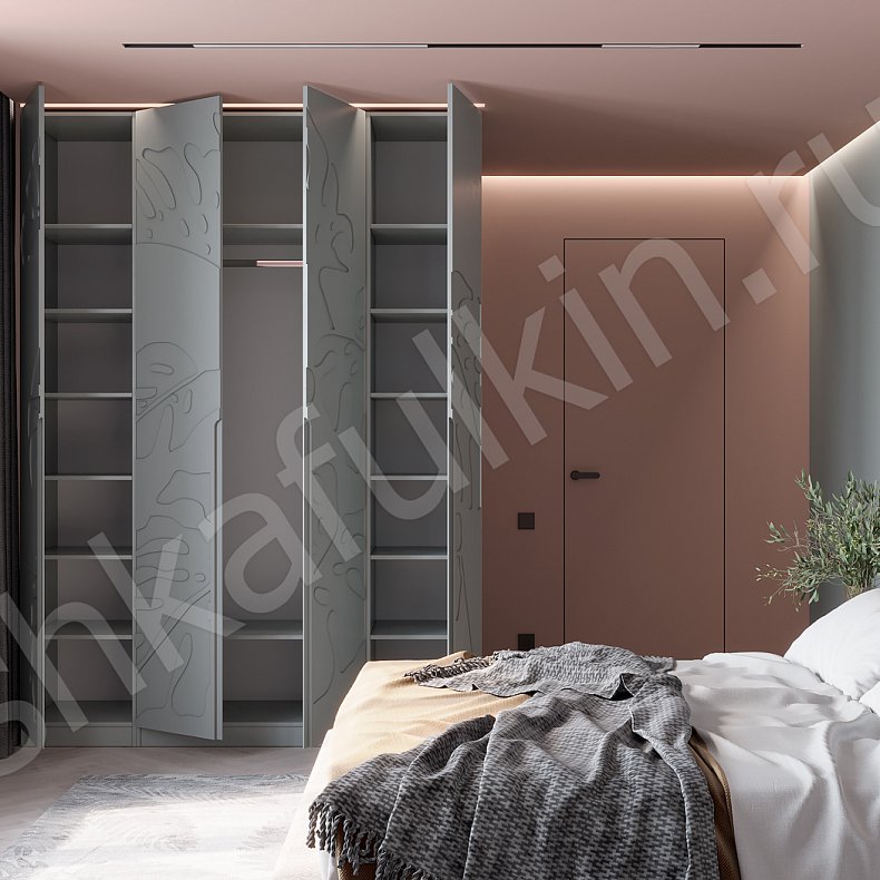 Изображение Шкаф Монстера Серый Темные Светлые Модерн 4х створчатые Спальня Для вещей 5