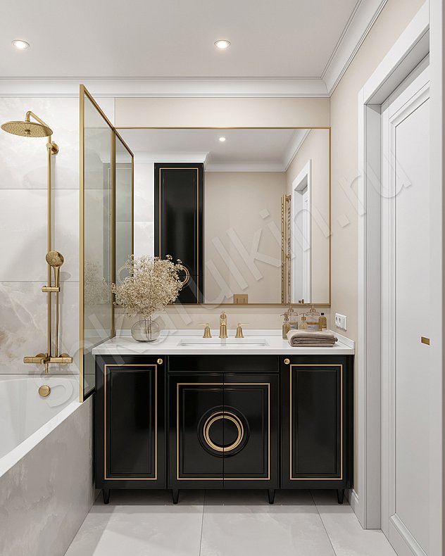 Мебель в ванную Юлианна Темные Золото Черный Неоклассика   Для вещей