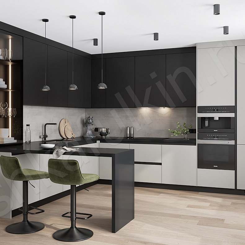 Изображение Кухня Равенна Серый Темные Черный Современный Для посуды 2