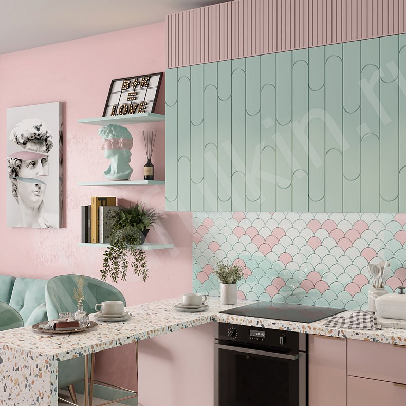 Изображение Кухня Бенамур Светлые Розовый Цветной Современный Для посуды 3