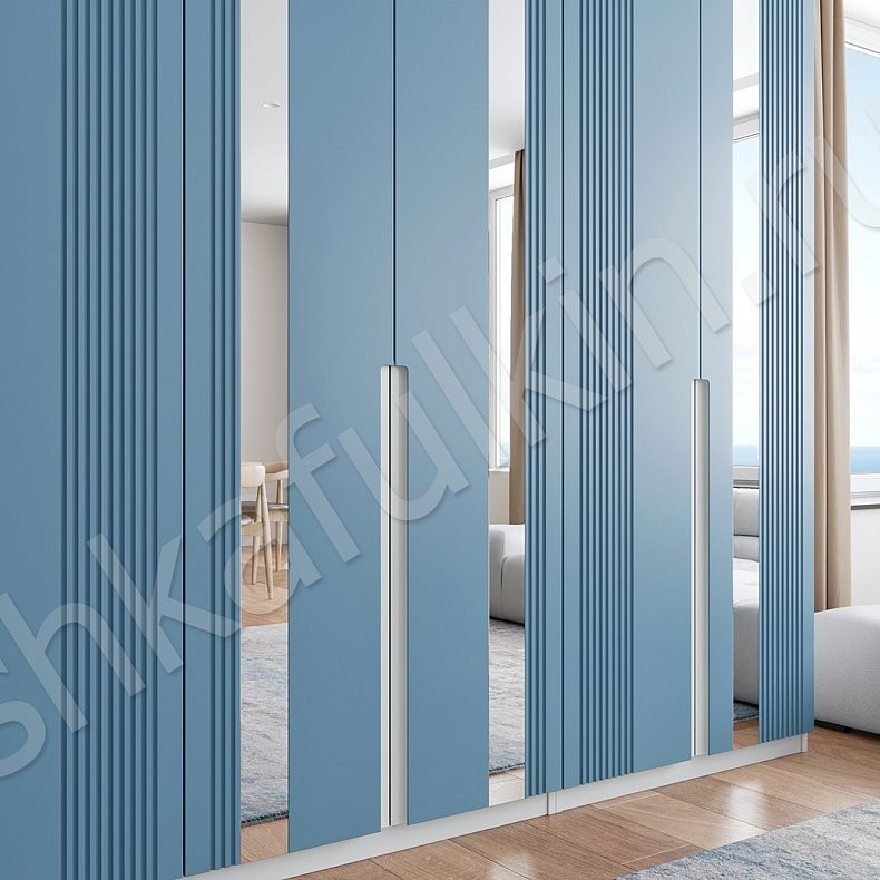 Изображение Шкаф Альгеро Цветной Синий Светлые Современный 6и створчатые Спальня Для вещей 7
