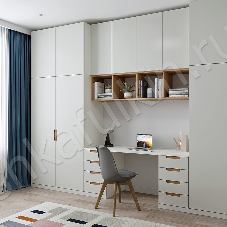 Изображение Гарнитур Уильям Белый Древесный Светлые Минимализм 4х створчатые Детская Для книг Для вещей 1