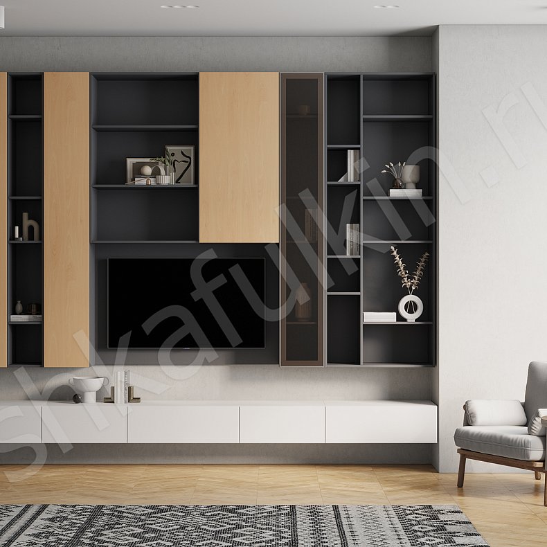 Изображение Стенка Арли Белый Темные Светлые Серый Коричневый Древесный Скандинавский Гостиная Под ТВ Для посуды Для декора Для книг 2