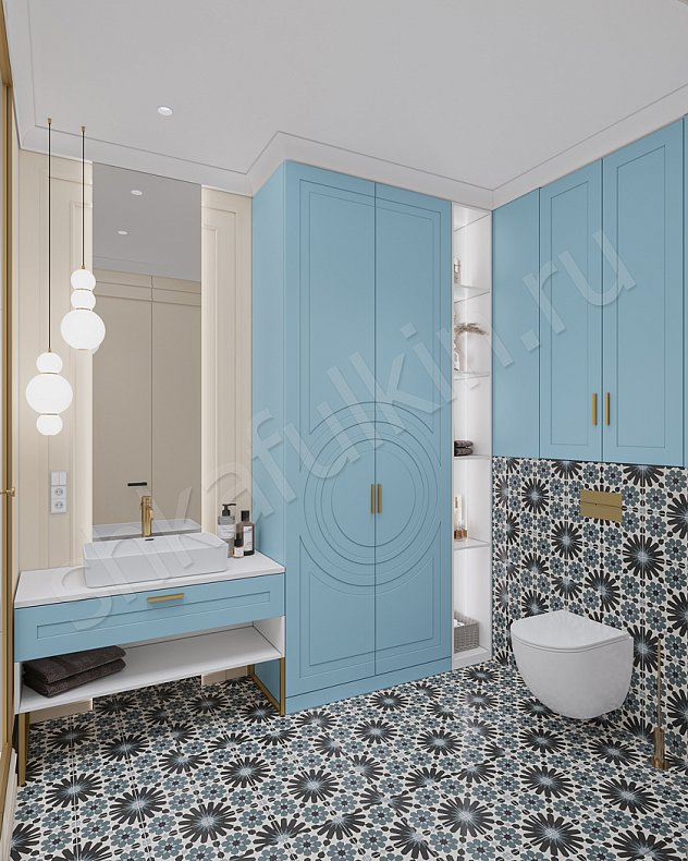 Мебель в ванную Линдор Зеленый Темные Светлые Коричневый Цветной Неоклассика 2х створчатые  Для вещей Для белья 7