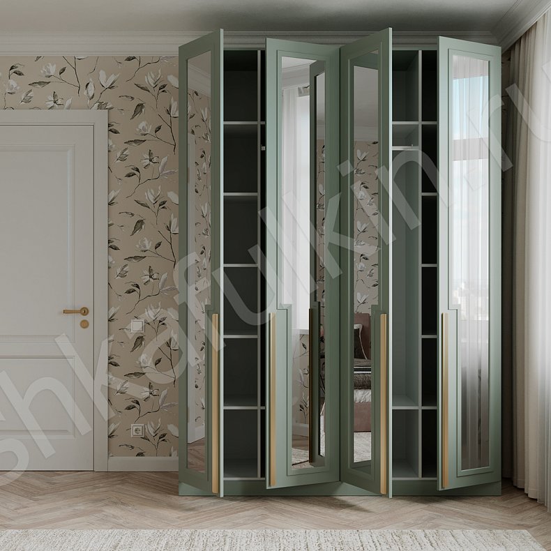 Изображение Шкаф с зеркалом Танзано Зеленый Модерн 4х створчатые Спальня Для вещей 4