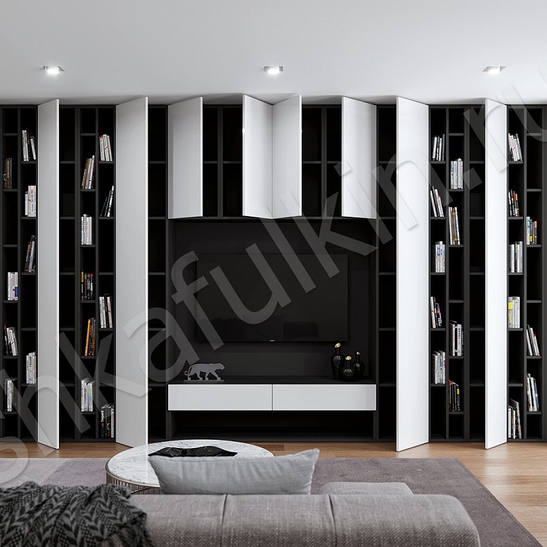 Изображение Стенка Андорра Светлые Белый Современный 6и створчатые Гостиная Под ТВ Для книг 2