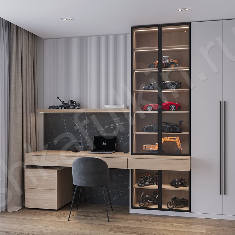 Кабинет Пейсли Серый Древесный Светлые Современный 2х створчатые Детская Для книг Для декора Для вещей