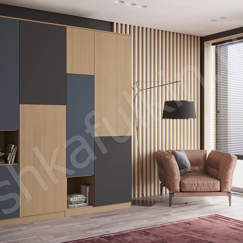 Изображение Шкаф Денди Темные Светлые Серый Коричневый Белый Скандинавский 4х створчатые Спальня Для вещей Для белья 7