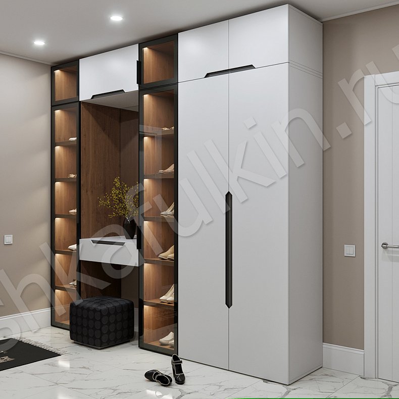 Прихожая-витрина Аттик Белый Светлые Минимализм 4х створчатые Прихожая Для вещей