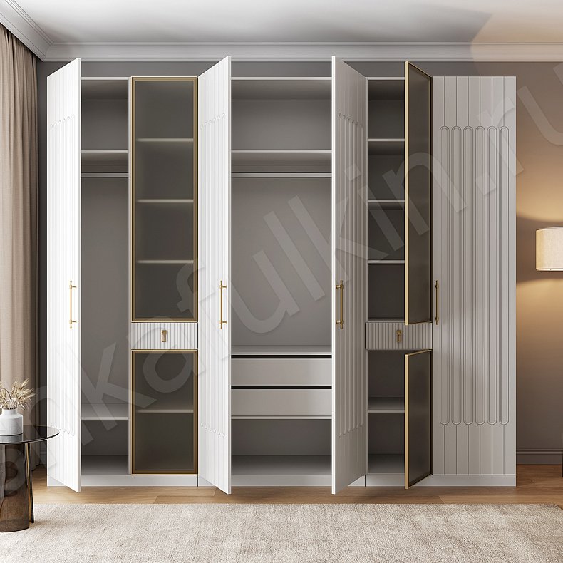 Шкаф Антариус Светлые Белый Современный 6и створчатые Гостиная Для вещей Для декора Для белья 5