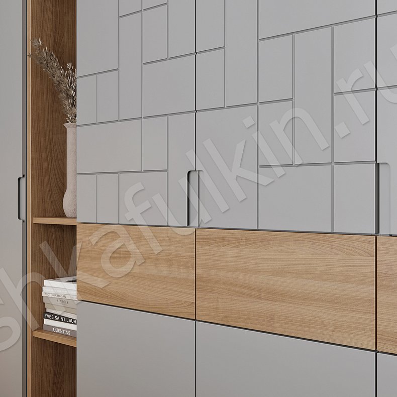 Шкаф Честер Древесный Светлые Серый Модерн 4х створчатые Спальня Для декора Для вещей 3