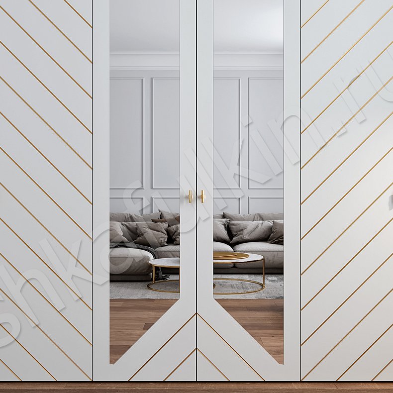 Распашной шкаф Касадея Белый Золото Светлые Современный 6и створчатые Гостиная Для вещей 2