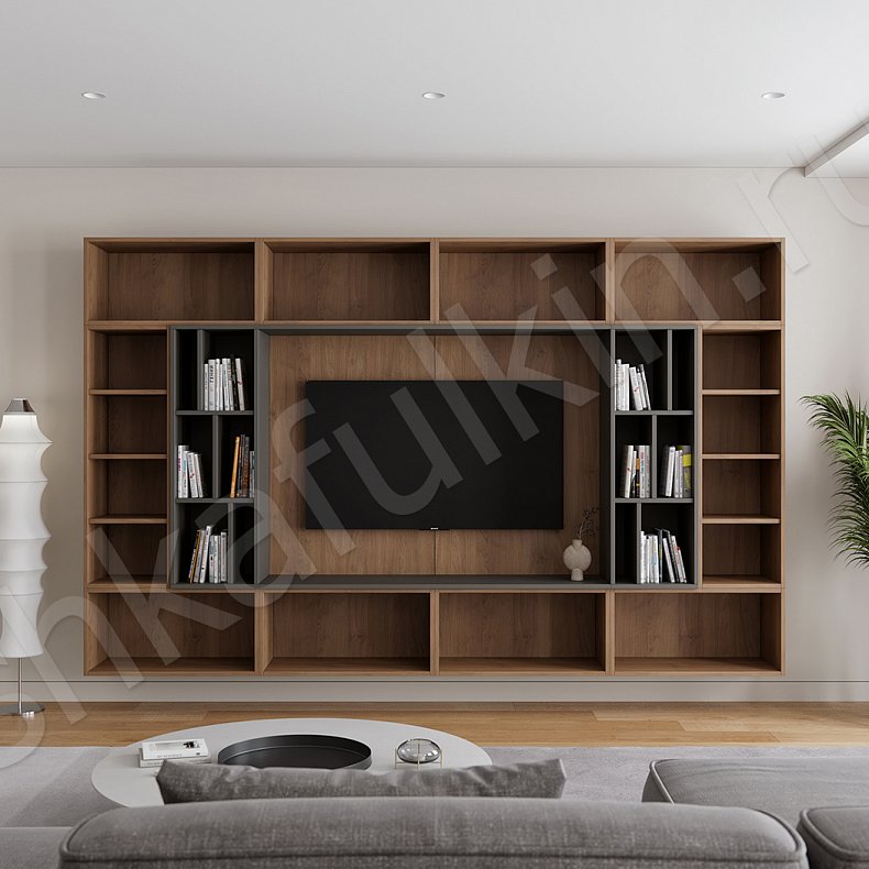 Изображение Стенка Нельсон Светлые Черный Древесный Серый Темные Минимализм Гостиная Для книг Для декора Для посуды Под ТВ 10