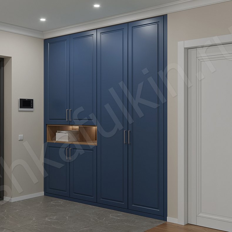Шкаф Кларк Цветной Синий Темные Классика 4х створчатые Прихожая Для вещей